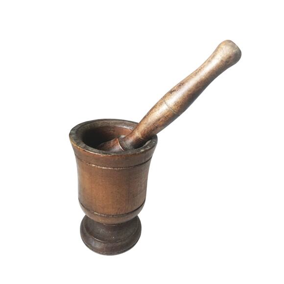 Vintage Small Wooden Mortar and Pestle Hand Turned Spice Grinder Farmhouse - Picture 1 of 8